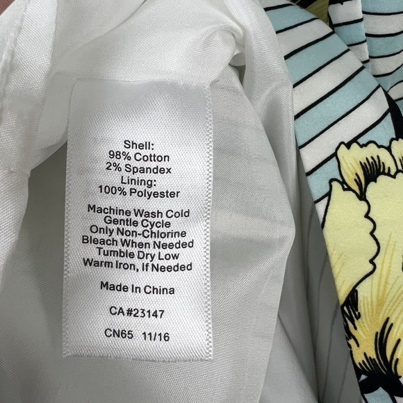 Talbots Womens Blue White Striped Yellow Rose Sleeveless Fit And Flare Dress 2 - Picture 5 of 6